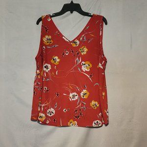 Maurices: XL Chiffon Coral colored floral V-neck tank blouse